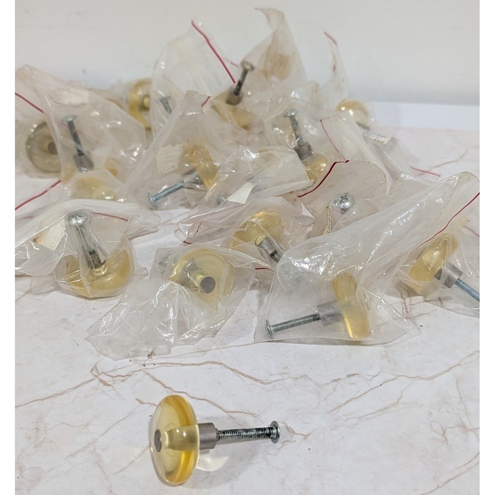 Vintage Pale Yellow Lucite Drawer Pulls Lot of 20 Round 1.25 Inch Knobs